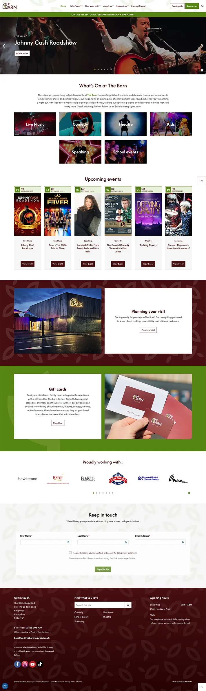 The Barn Ringwood - Umbraco website with Ticketsolve API integration
